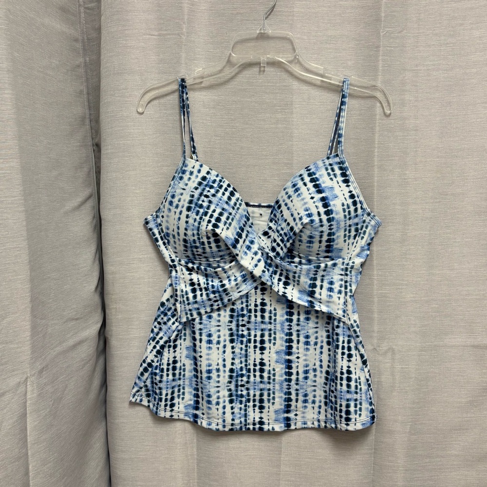 NWT Nine West Navy Blue Tie-Dye Spaghetti Strap Swim Tankini Top Only Sz XL
